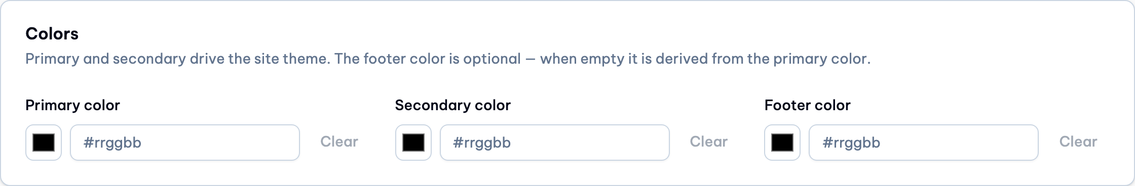 Colors card on desktop
