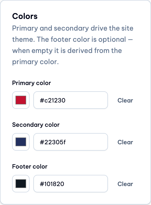 Colors card at 360px, filled in